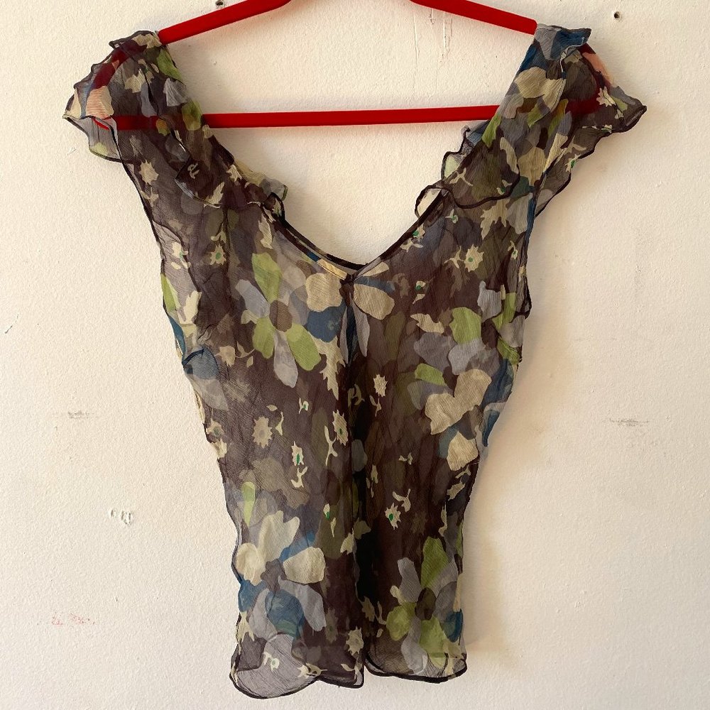 Y2K Sheer Floral Tank Top Size S